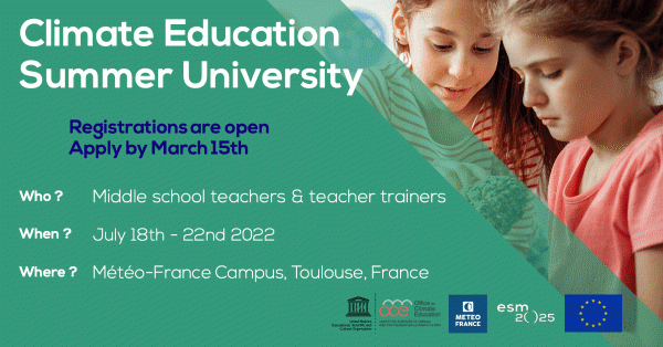 Université d’été pour l’éducation au changement climatique à Toulouse du 18 au 22 juillet 2022.