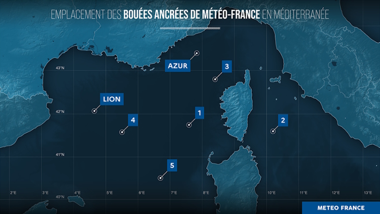 Emplacement des bouées ancrées en Méditerranée © Météo-France