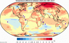 Anomalie de température autour du globe en 2020