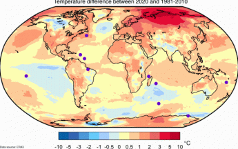 Anomalie de température autour du globe en 2020