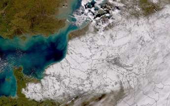 Image du satellite NOAA20. Neige au sol le 18 janvier 2024 à 12h47.