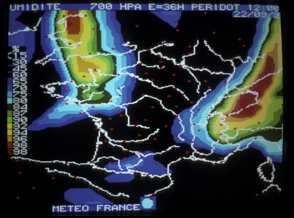 Carte des humidités prévues par le modèle de prévision Péridot. © Météo-France.