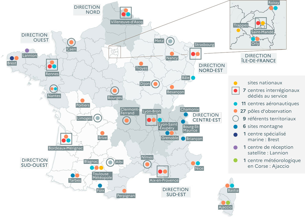 L'implantation de Météo-France dans l'Hexagone © Météo-France